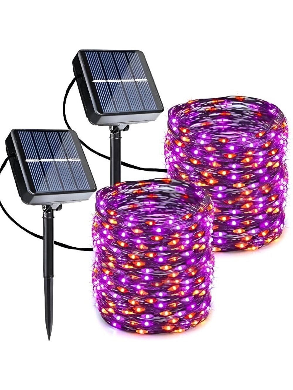 Orange Purple Halloween Solar String Lights,2 Pack Total 80FT 240LED